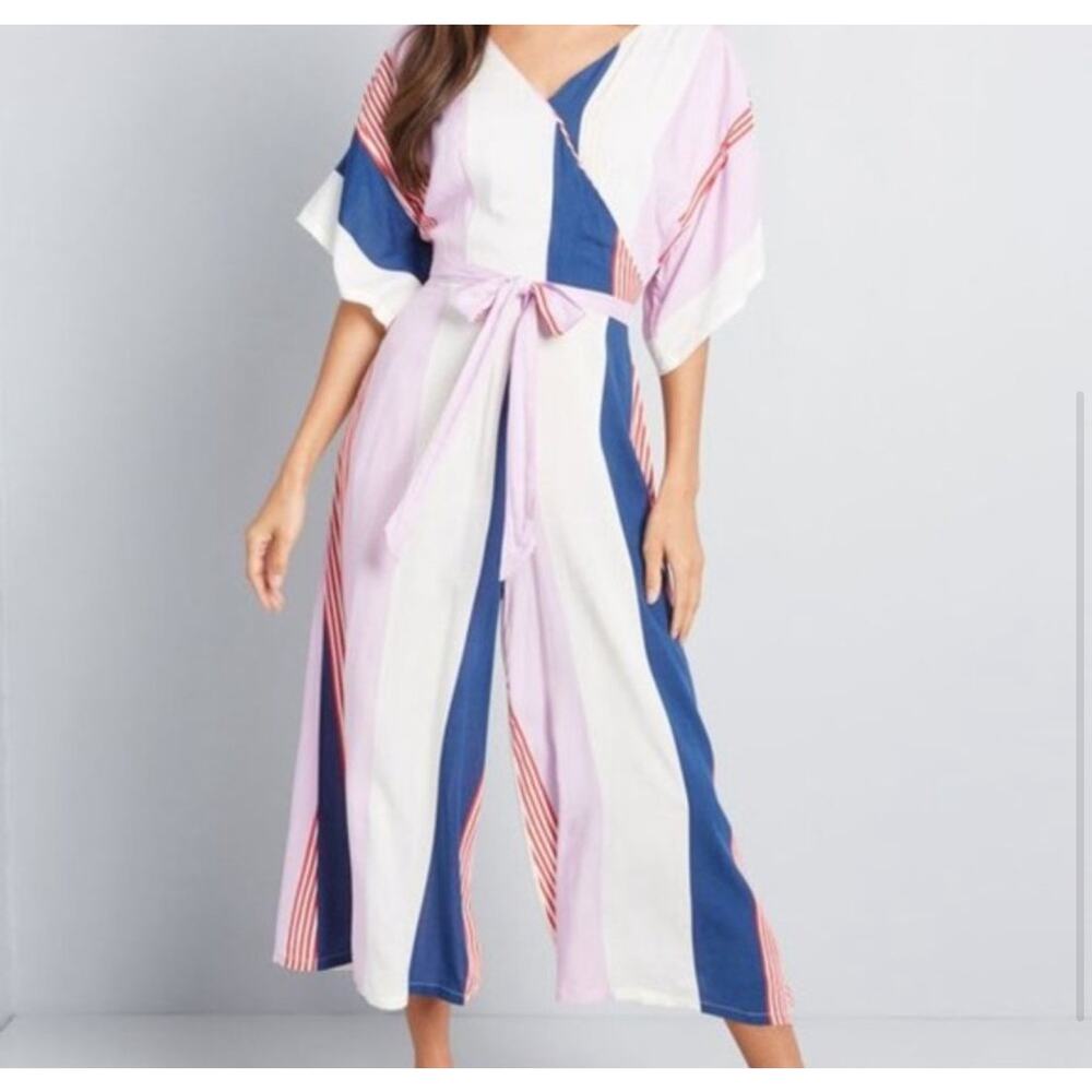 Collectif x Modcloth Keiko Sunset Stripes Jumpsuit Stripe Cropped Wide Leg US 20